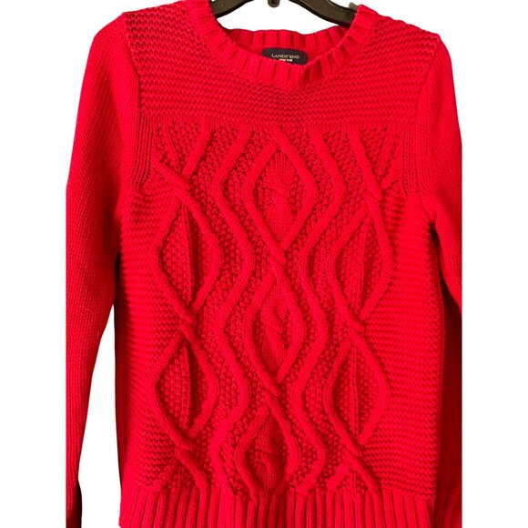 Lands End Drifter Red Cable Knit Sweater S 6-8 100% Cotton Womens Pullover Warm - Picture 5 of 6